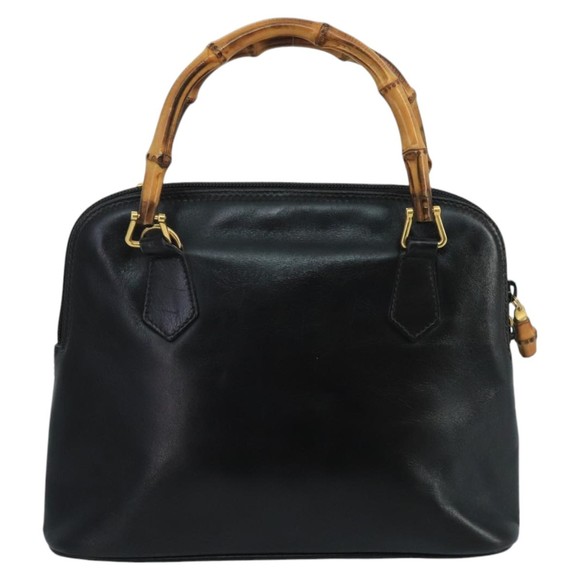 GUCCI Bamboo Hand Bag Leather Black Gold 000 2058 0290 0 Auth kk384 - Picture 3 of 16